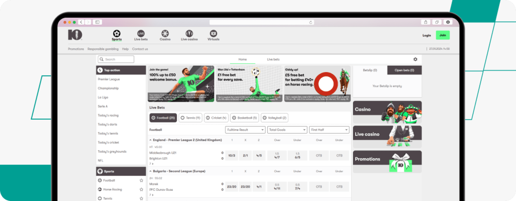 10bet pre-match offer desktop