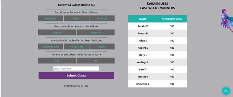 KaramGuess last week's winners board