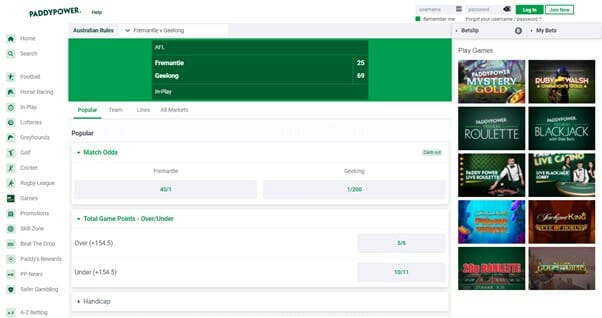 Paddy Power Aussie Rules Screenshot