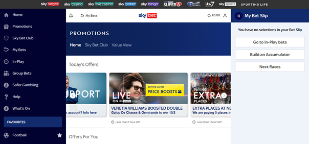 Screenshot Of Sky Bet Promotions Page.