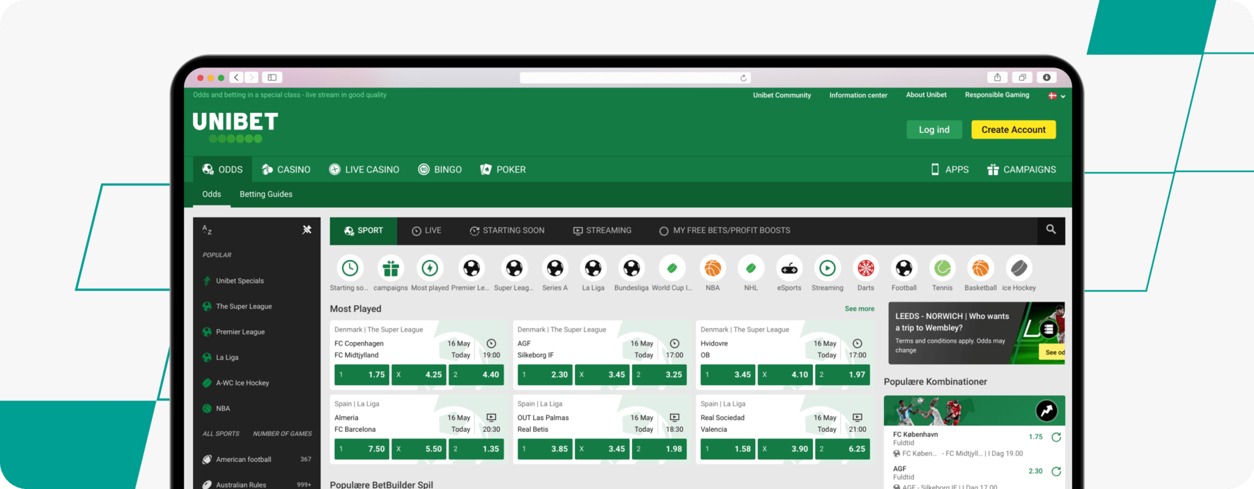 screenshot of unibet denmark betting