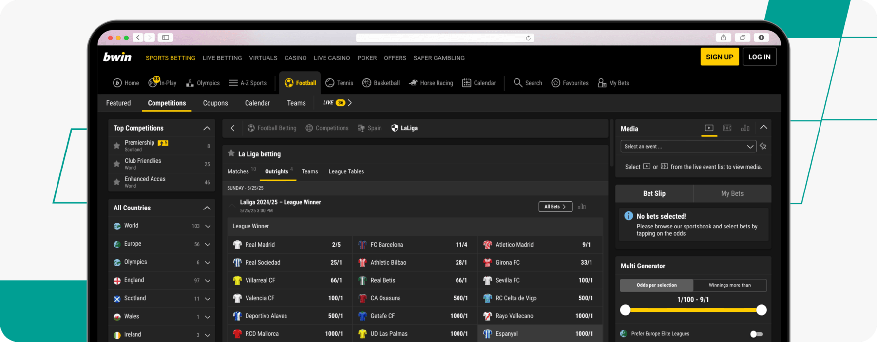 screenshot of bwin la liga betting odds